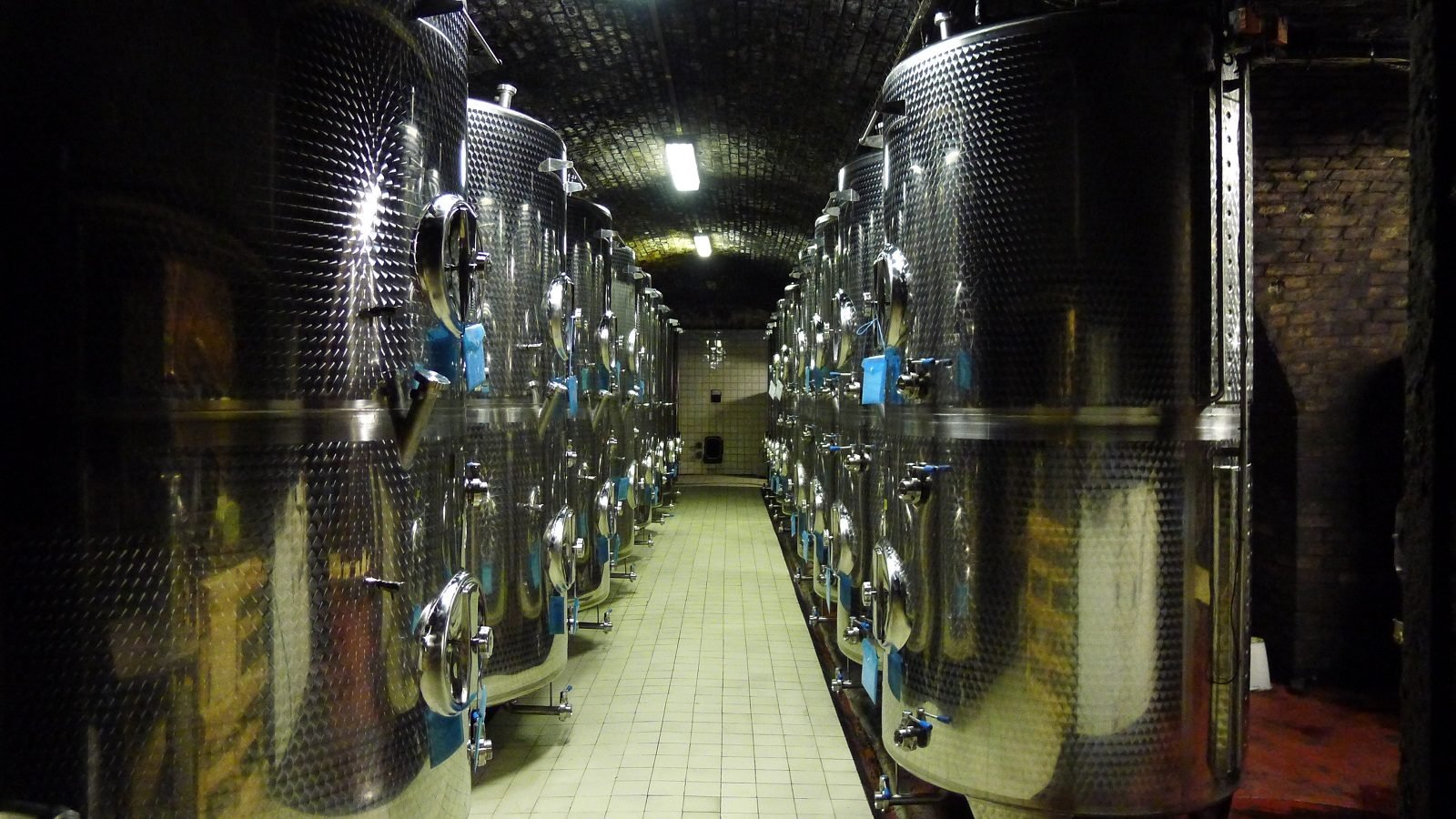 The winery's modern stainless-steel fermentation tanks, Svätý Jur